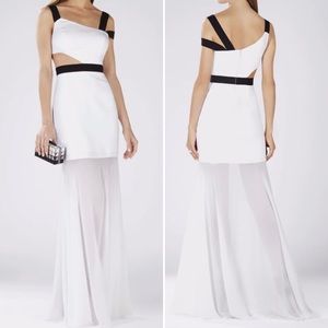 BCBGMAXAZRIA White One Shoulder Cutout Waist Gown